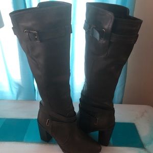 Brown knee high boots